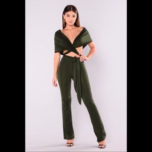 Olive colored versatile Fashion Nova jumpsuit
